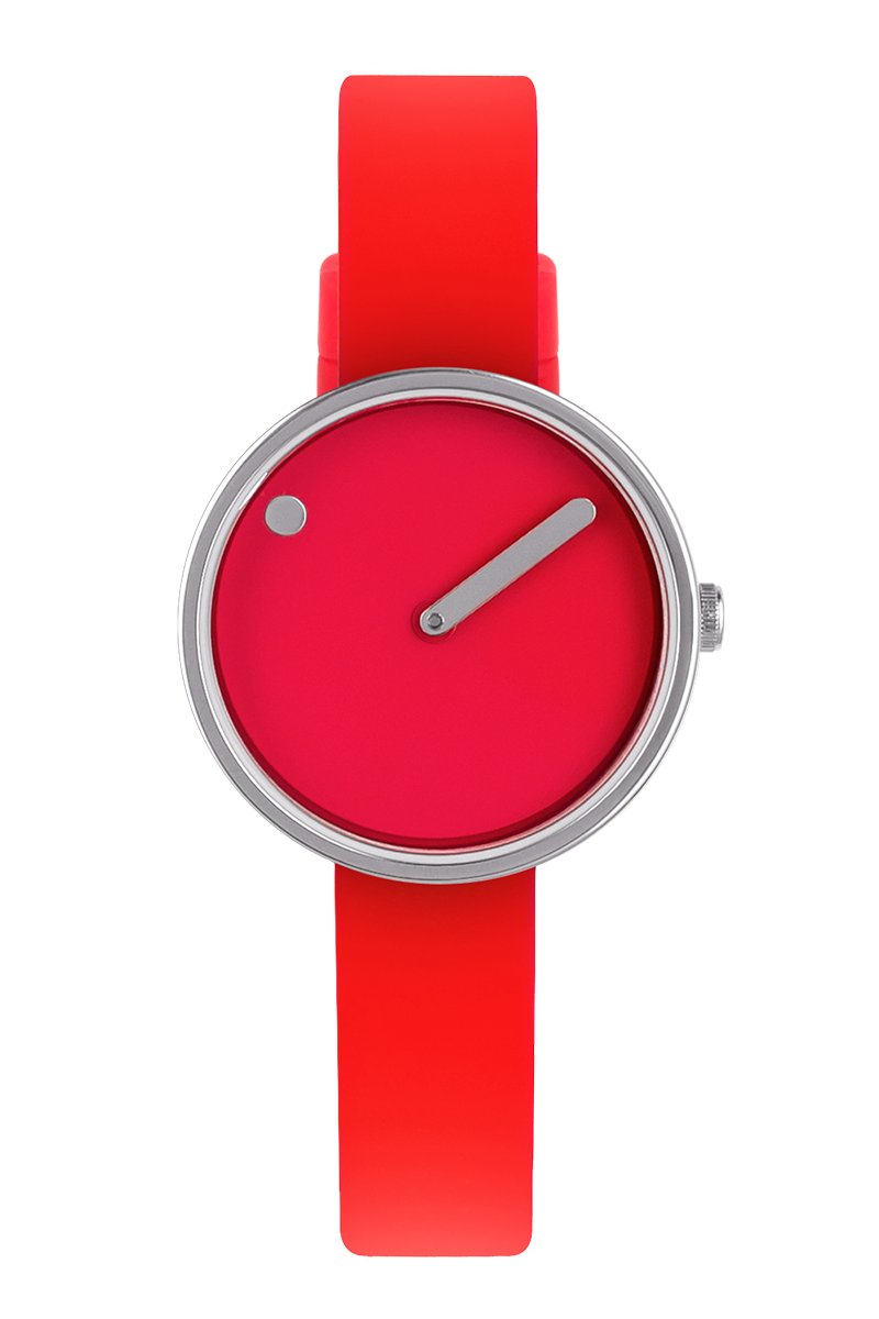 Picto Design Dameshorloge Rode Wijzerplaat, Rood Silicone Rubberen Horlogeband 43366-0312S - 30mm