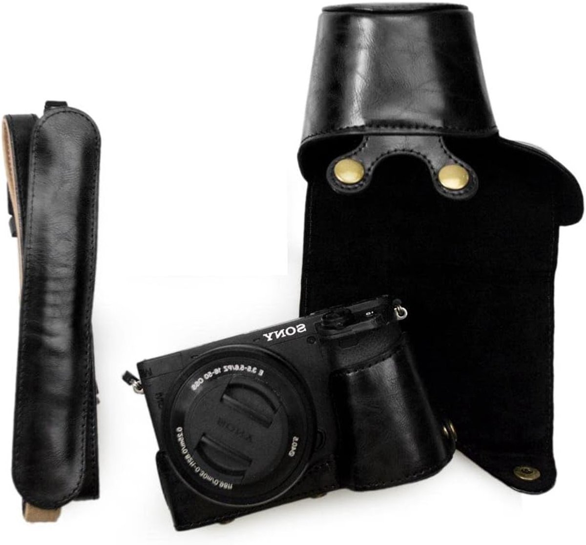 Leren Beschermhoes voor Sony A6400, A6100, A6000 en A6300 Camera met 16-50mm Lens - Zwart, Duurzaam en Stijlvol