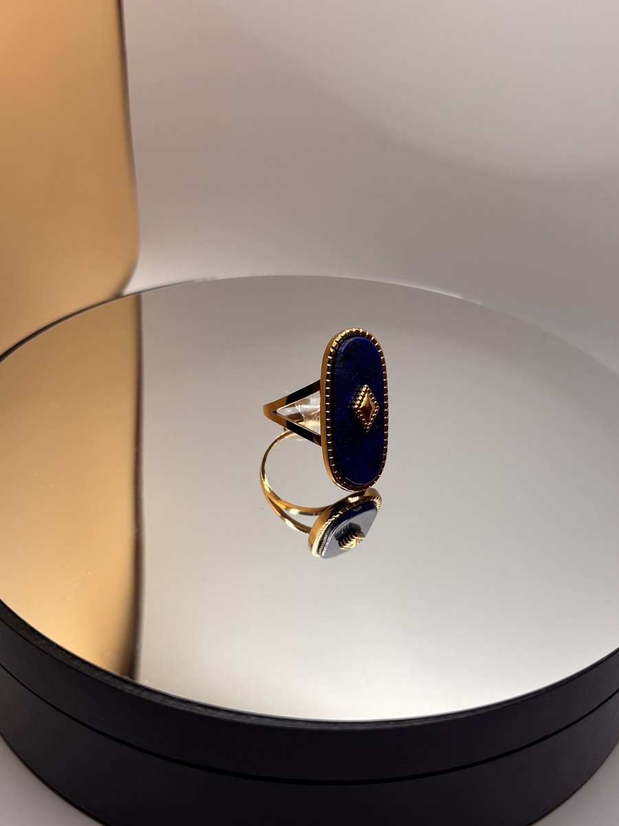 Open Lapis Lazuli Goudkleurig Lang Ovale Ring - Vervaagt Niet En Waterdicht- Voor Mannen En Vrouwen