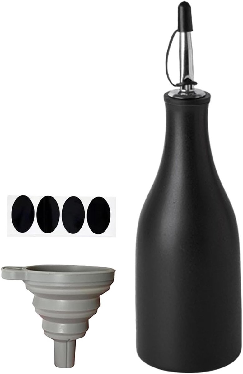 Druppelvrije Olijfolie Dispenser Keramiek met Trechter Zwart