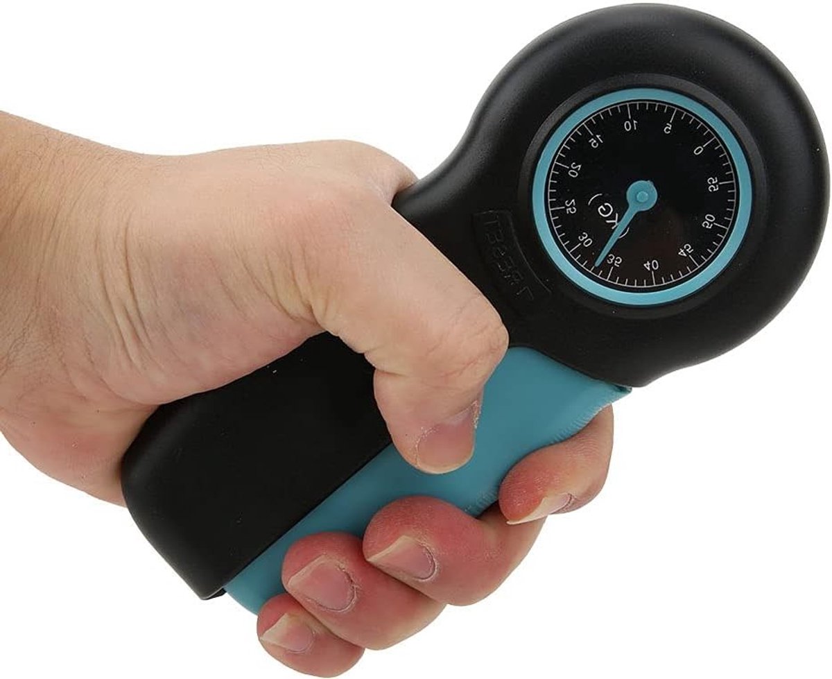 Handdynamometer, digitale vermogensmeter, ABS, handkrachtmeter, met groot display voor handtrainer, blauw/zwart