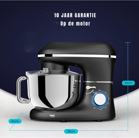 YOR® Mixer met Mengkom - Keukenmachine - Keukenrobot - Inclusief Accessoires - Antraciet - 38cm x 24cm x 32cm van Merkloos — afbeelding 2
