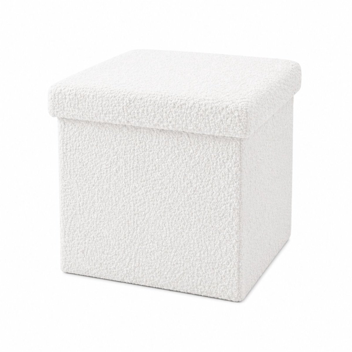 Luxaliving Opbergpoef wit – Opvouwbare Poef met Opbergruimte – Bouclé Teddy Stof – Hocker met Deksel – Voetenbank 35x35 cm