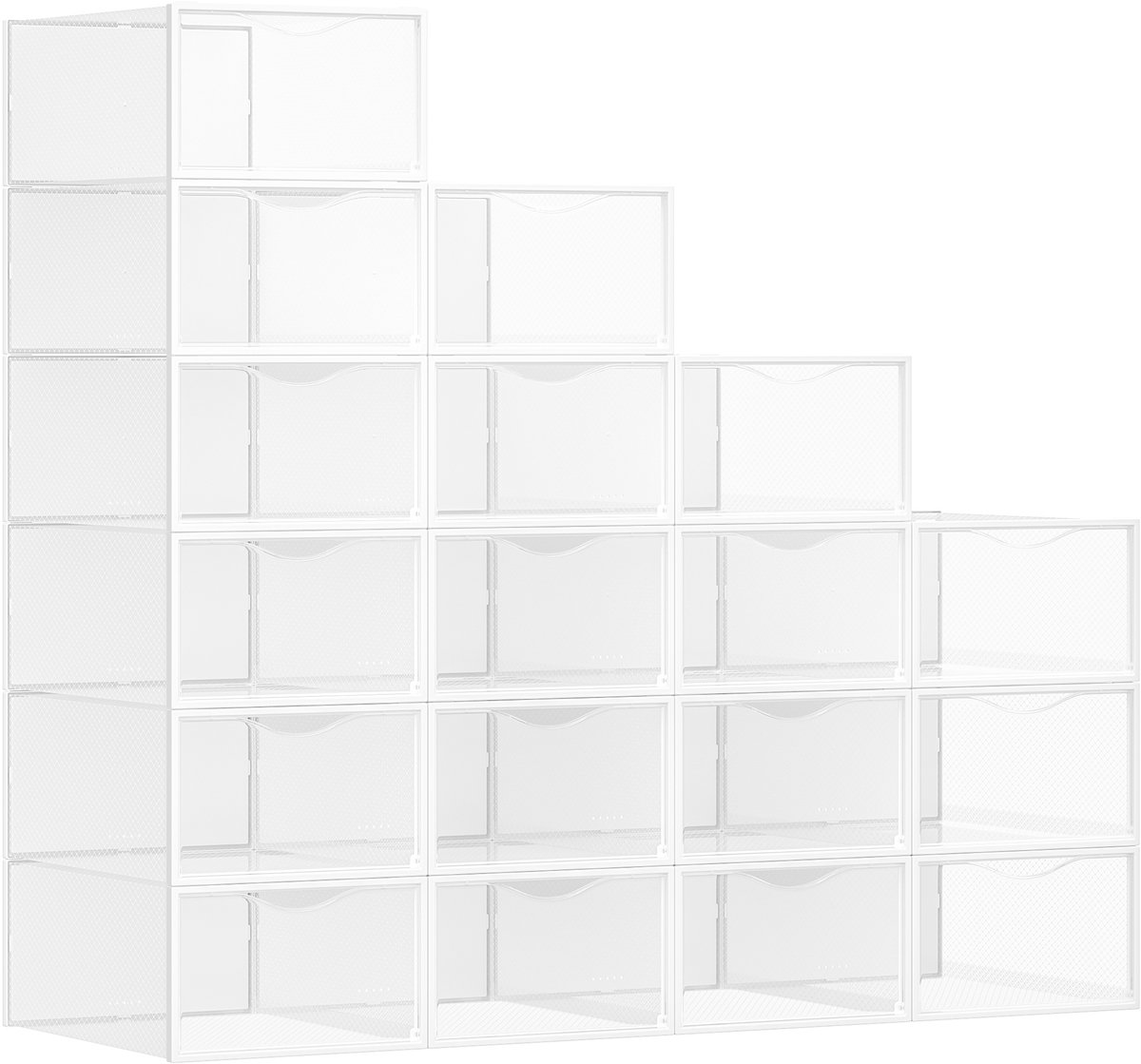 SONGMICS LSP318W01 - Schoenendozen Organizer van Kunststof - Met Deurtje - Set van 18 Stuks
