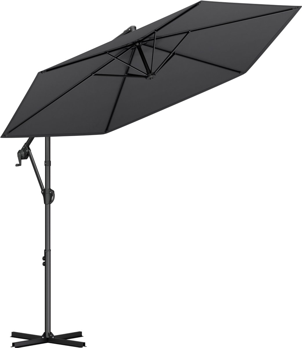 LifeGoods Zweefparasol - Rond Ø300 cm - UPF 50+ en Waterdicht - Tuinparasol - Eenvoudig verstelbaar - Donkergrijs