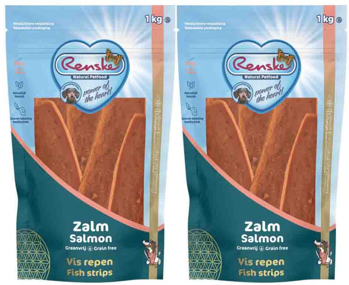 Renske Gezonde Beloning Vleesrepen Hondensnack Zalm - 2 x 1 kg - Voordeelverpakking