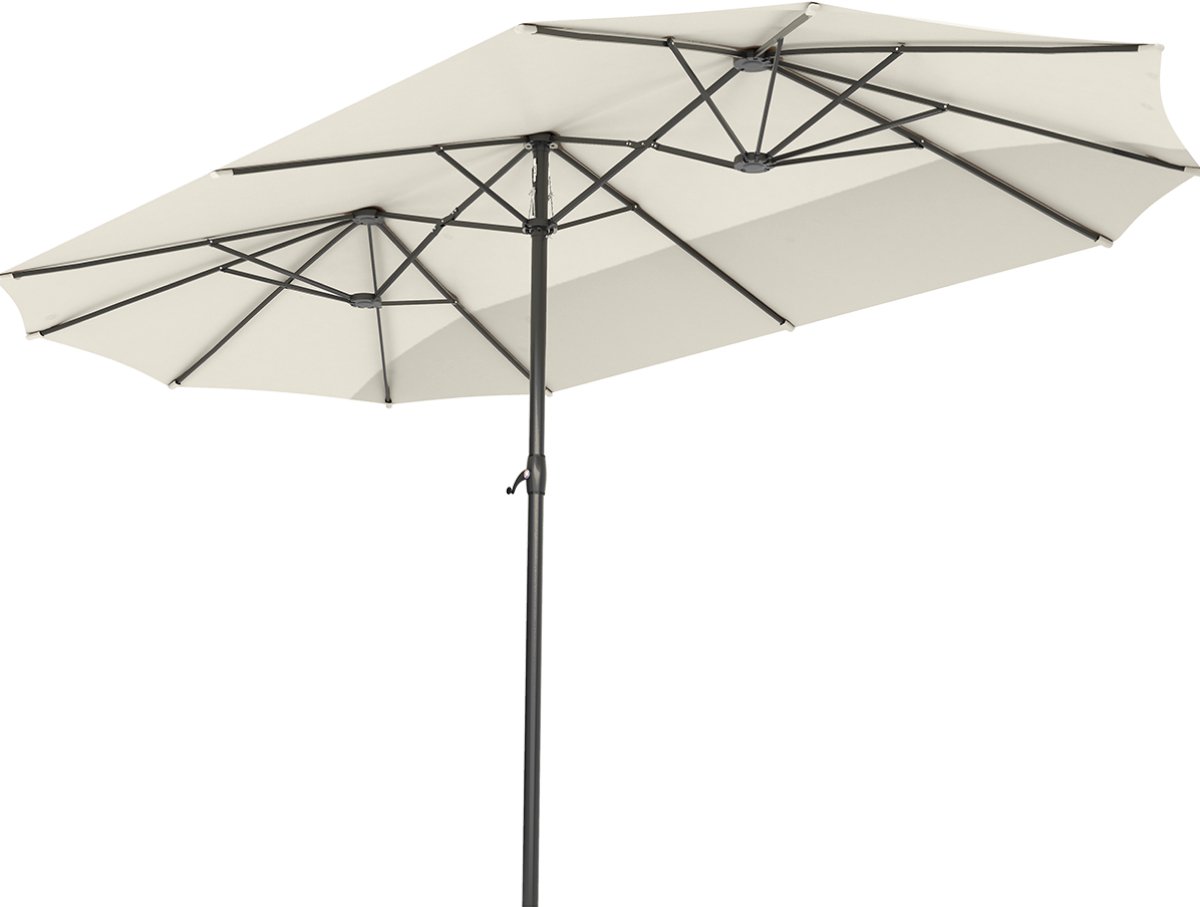 Bol.com LifeGoods Dubbele Parasol - Tuin - 270x460cm - tot 15 Personen - Waterdicht - UPF50+ - Crème aanbieding
