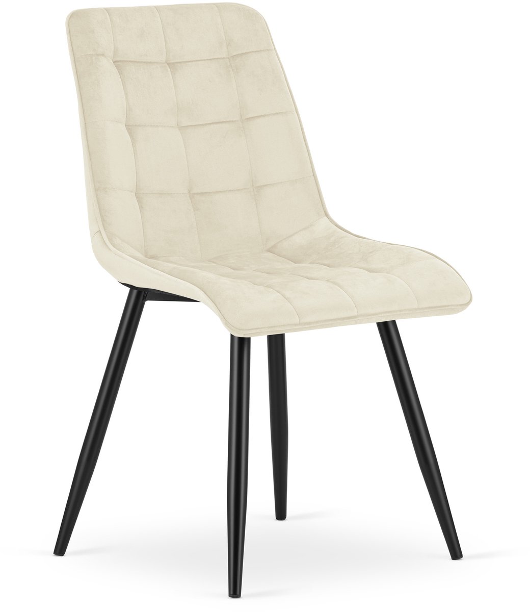 LEOBERT Eetkamerstoel SPLIT – Lichtbeige Velvet / Fluweel – Gestoffeerde Zitting – Zwarte Metalen Poten – Modern Design – Voor Eetkamer en Keuken