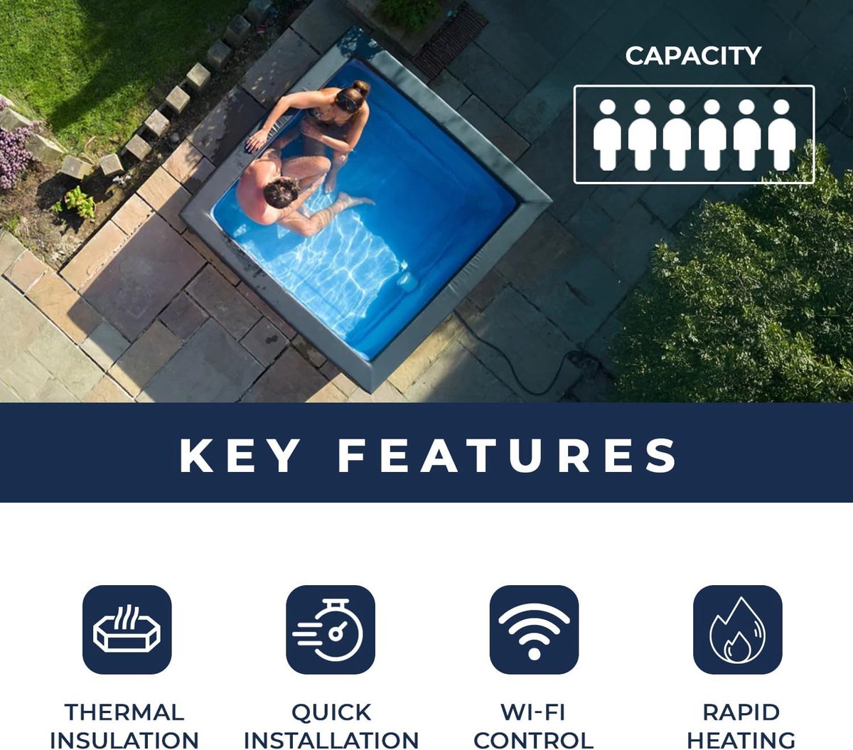 Opblaasbare halfstijve spa jacuzzi 6-persoons Celestia Luxe 180 x 180 x 70 cm – 1100L – 90 luchtjets – PTC verwarming tot 42°C – energiebesparende cover – snel op te zetten outdoor whirlpool – HomebyNicole