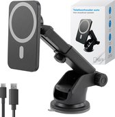Nuvance Telefoonhouders Auto - Telefoonhouder met Zuignap - Geschikt voor MagSafe - Incl USB-C kabel - Draadloze Oplader - Gsm Houder Auto