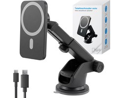 Nuvance Telefoonhouders Auto - Telefoonhouder met Zuignap - Geschikt voor MagSafe - Incl USB-C kabel - Draadloze Oplader - Gsm Houder Auto