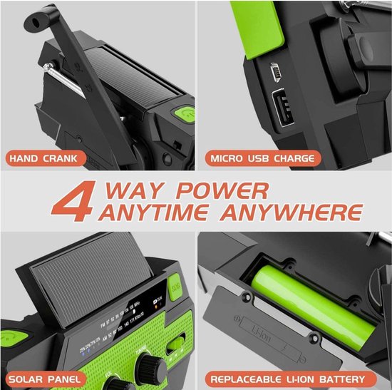 Radio d'urgence - Remontage Solar 4 000 mAh - MODÈLE 2024 - Banque d'énergie Solar Énergie solaire - Forfait d'urgence de Survie - Lampe de poche rechargeable - Forfait d'urgence - Ration d'urgence