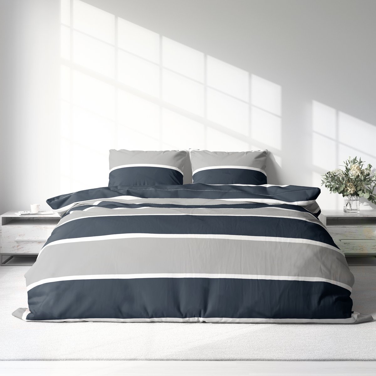 Dekbedovertrek 100% Katoen Premium - 240 x 220cm (Lits-jumeaux) - StripeLines Blue