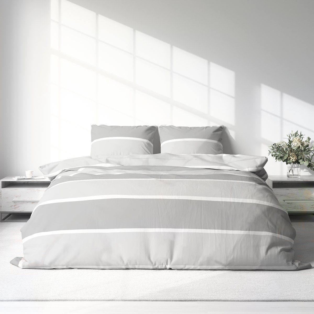 Dekbedovertrek 100% Katoen Premium - 240 x 220cm (Lits-jumeaux) - StripeLines Grey