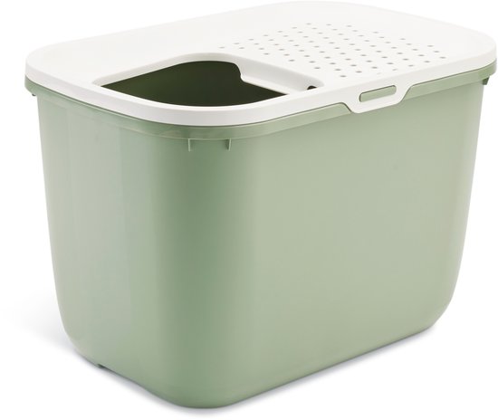 Savic Hop In - Kattenbak - Instap Boven - Botanical Groen/Wit - 58,5 x 39 x 39,5 cm