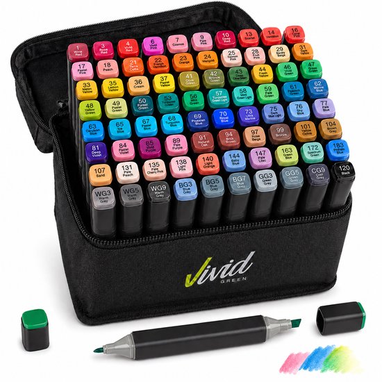 Twinmarkers 80 stuks voor volwassenen en kinderen – Alcohol Stiften – Markers – Markeerstiften – Vivid Green