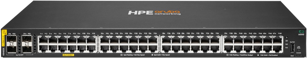 HPE Aruba Networking CX 6000 Managed L2/L3 Gigabit Ethernet (10/100/1000) Power over Ethernet (PoE) 1U Zwart