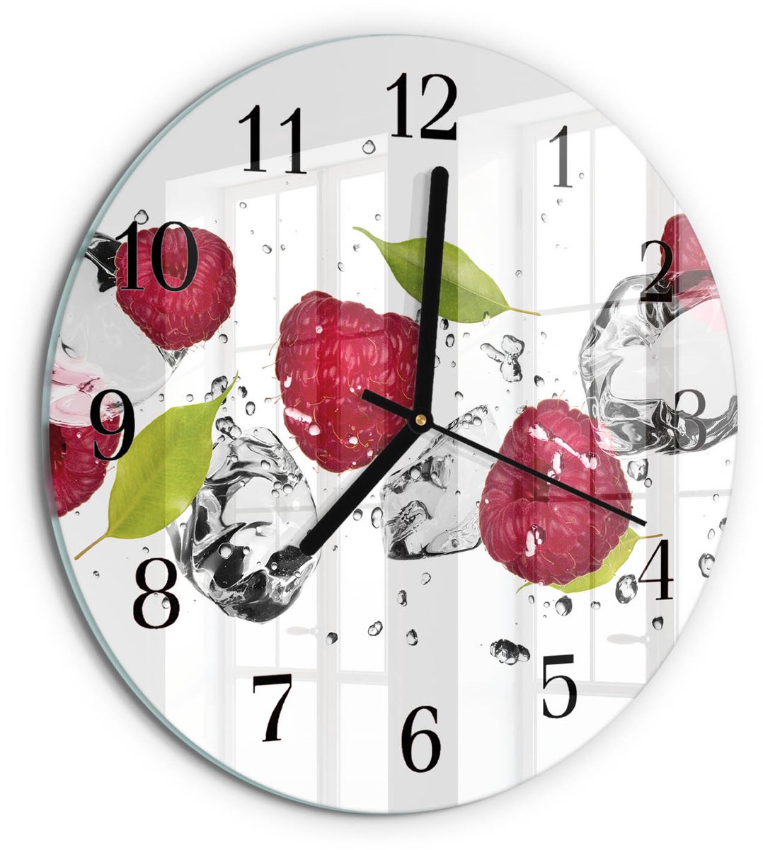 TULUP Wandklok - Frambozen Wandklok Glas Met Motief - 30fi cm - Rood Decoratieve Glazen Klok - Zwarte Handen - Ronde Wandklok - Klok Glas Met Opdruk - Moderne Wandklok Glas Rood - Frambozen