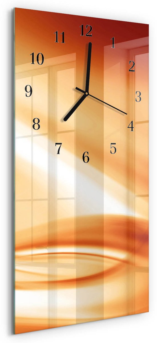 TULUP Wandklok - Abstractie Gekleurde Glazen Klok - 30x60 cm - Oranje Glazen Klok Met Print - Zwarte Handen - Rechthoekige Wandklok - Glazen Klok Met Print - Wandklok Glas Met Motief Oranje - Abstractie