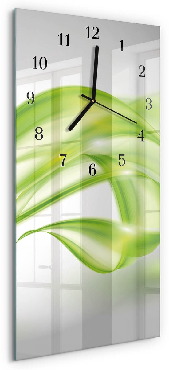 TULUP Wandklok - Abstracte lijnen Wandklok Glas Met Motief - 30x60 cm - Groente Decoratieve Glazen Klok - Zwarte Handen - Rechthoekige Wandklok - Moderne Wandklok Glas - Wandklok Glas Decoratie Groente - Abstracte lijnen