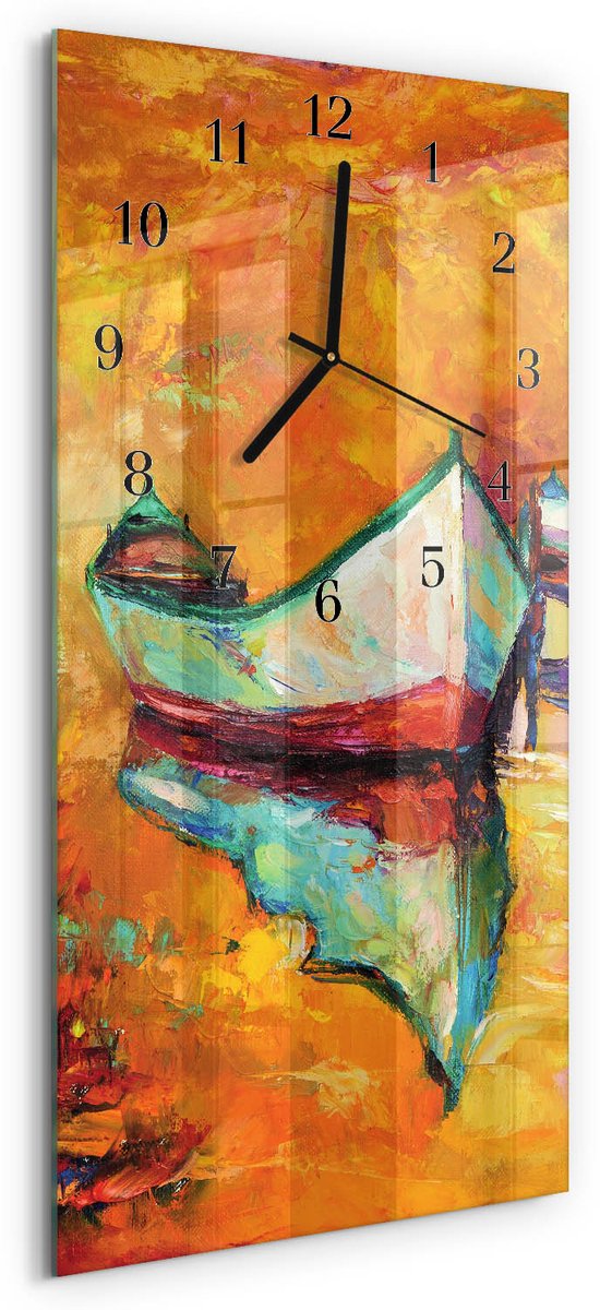 TULUP Wandklok - Łódź Moderne Wandklok Glas - 30x60 cm - Veelkleurig Wandklok Glas Decoratie - Zwarte Handen - Rechthoekige Wandklok - Gekleurde Glazen Klok - Glazen Klok Met Print Veelkleurig - Łódź