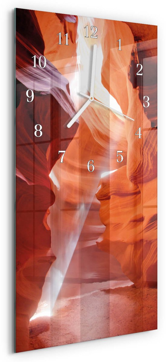 TULUP Wandklok - Grot Wandklok Glas Met Motief - 30x60 cm - Oranje Decoratieve Glazen Klok - Witte Handen - Rechthoekige Wandklok - Wandklok Glas Decoratie - Gekleurde Glazen Klok Oranje - Grot