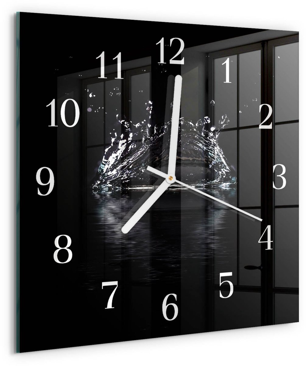 Tulup Wandklok - Water Glazen Wandklok Design - 30x30 cm - Zwart Klok Glas Met Opdruk - Witte Handen - Vierkante Wandklok - Glazen Klok Met Print - Wandklok Glas Met Motief