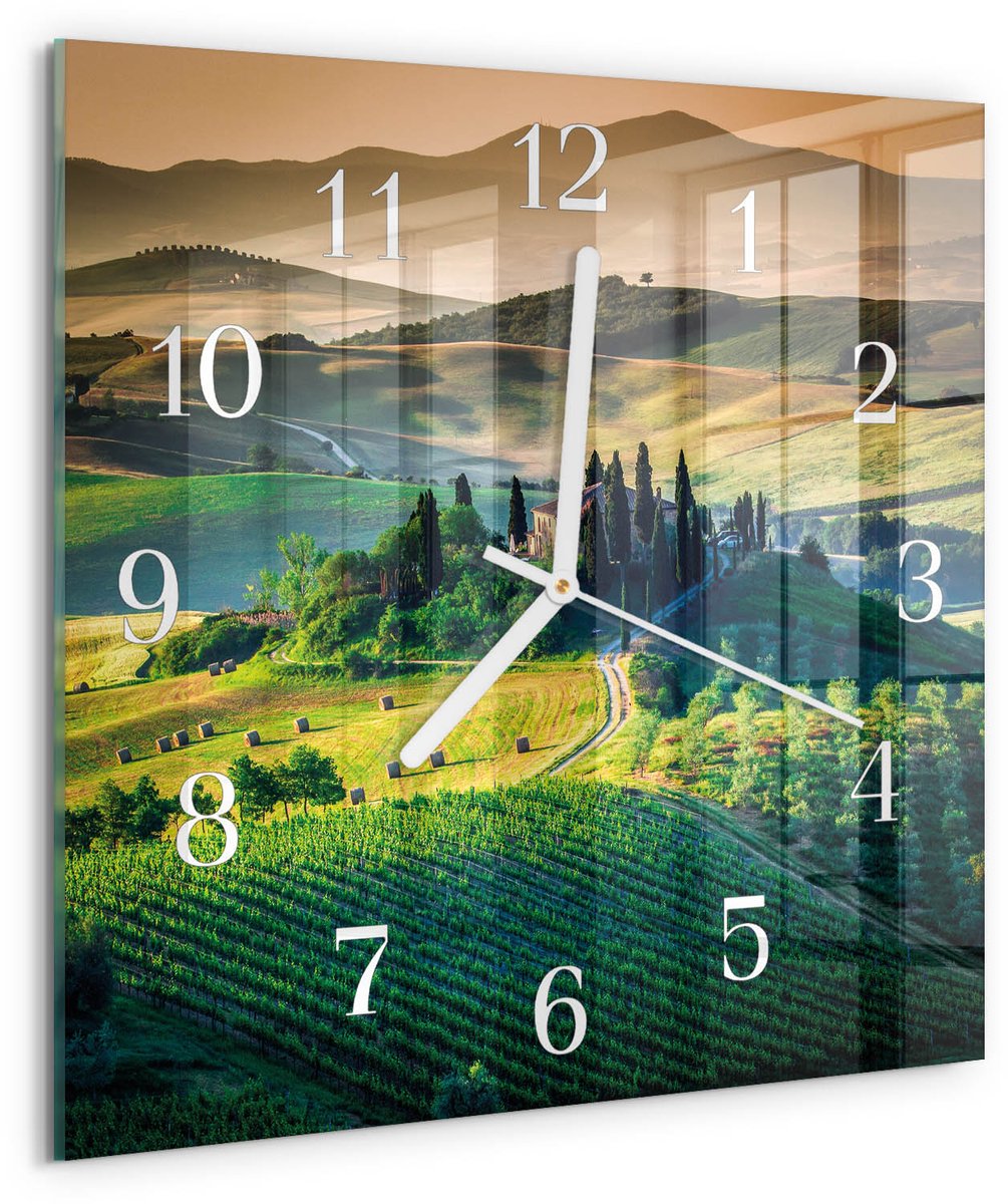 Tulup Wandklok - Landschap Moderne Wandklok Glas - 30x30 cm - Groente Wandklok Glas Decoratie - Witte Handen - Vierkante Wandklok - Gekleurde Glazen Klok - Glazen Klok Met Print