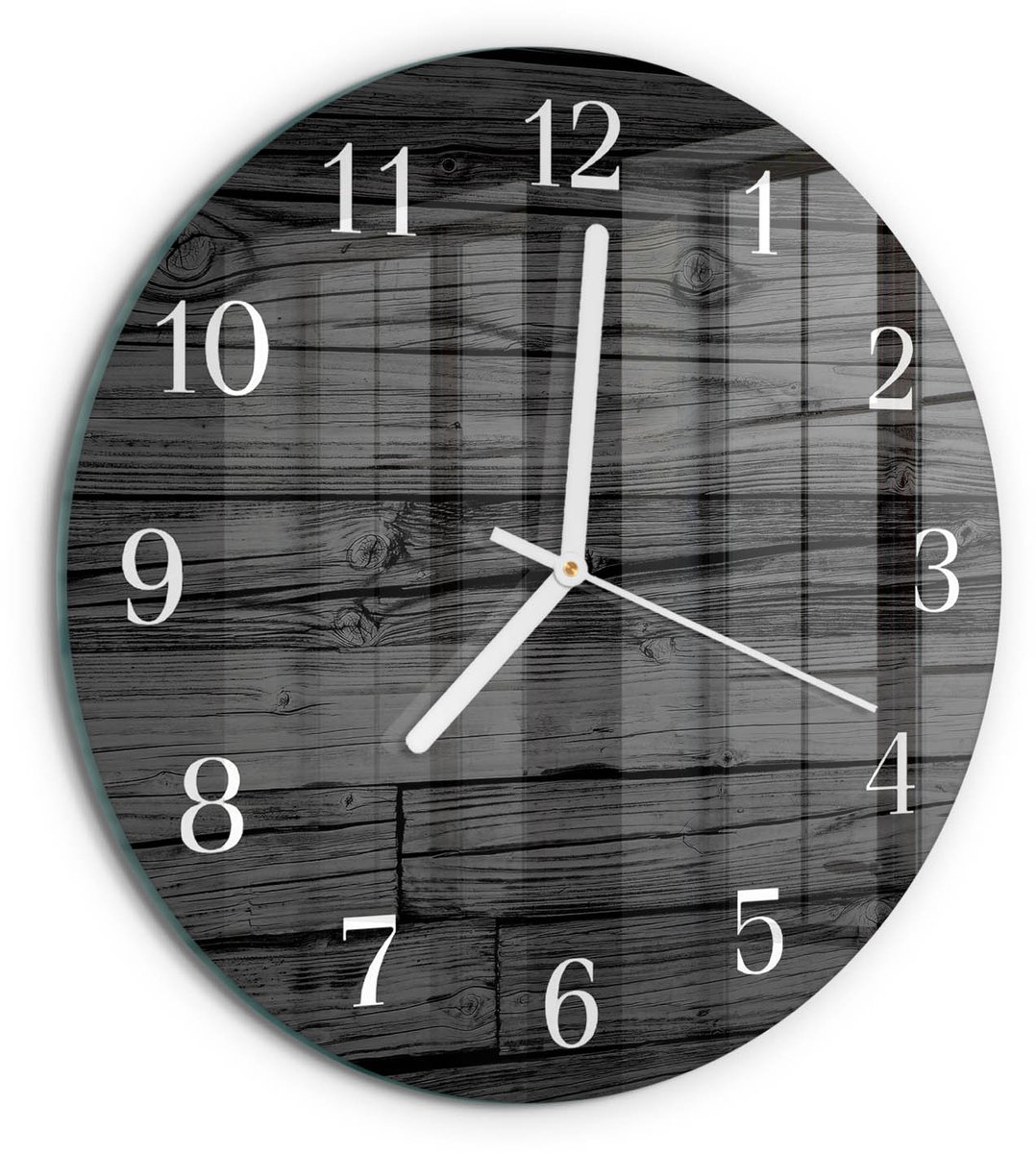 TULUP Wandklok - Hout Wandklok Glas Decoratie - 30fi cm - Zwart Gekleurde Glazen Klok - Witte Handen - Ronde Wandklok - Gekleurde Glazen Klok - Glazen Klok Met Print Zwart - Hout