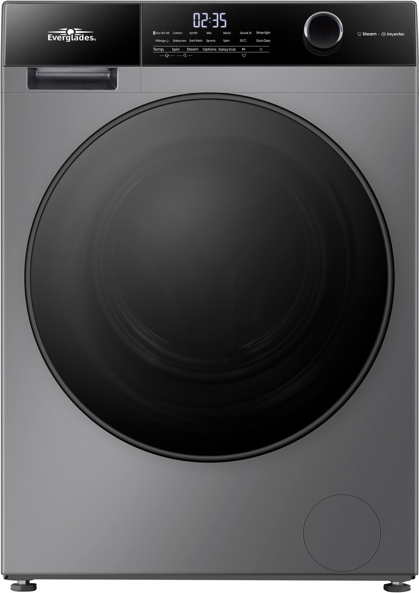 Everglades EVWM91422AG - Wasmachine 9KG - Titanium Gray - Energieklasse A-20% - Stoomfunctie - 15 Programma's - 5 Jaar Garantie