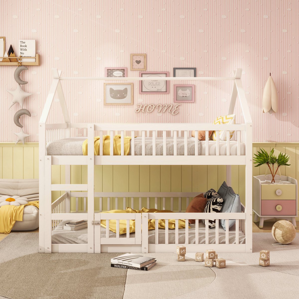 VVBV Stapelbed 140x200 / Stapelbed met trap / Kinderstapelbed – Massief Hout – Wit – Kinderstapelbed met Trap – Familiebed – Voor Kinderen en Tieners White