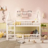 Stapelbed 140x200 / Stapelbed met trap / Kinderstapelbed – Massief Hout – Wit – Kinderstapelbed met Trap – Familiebed – Voor Kinderen en Tieners