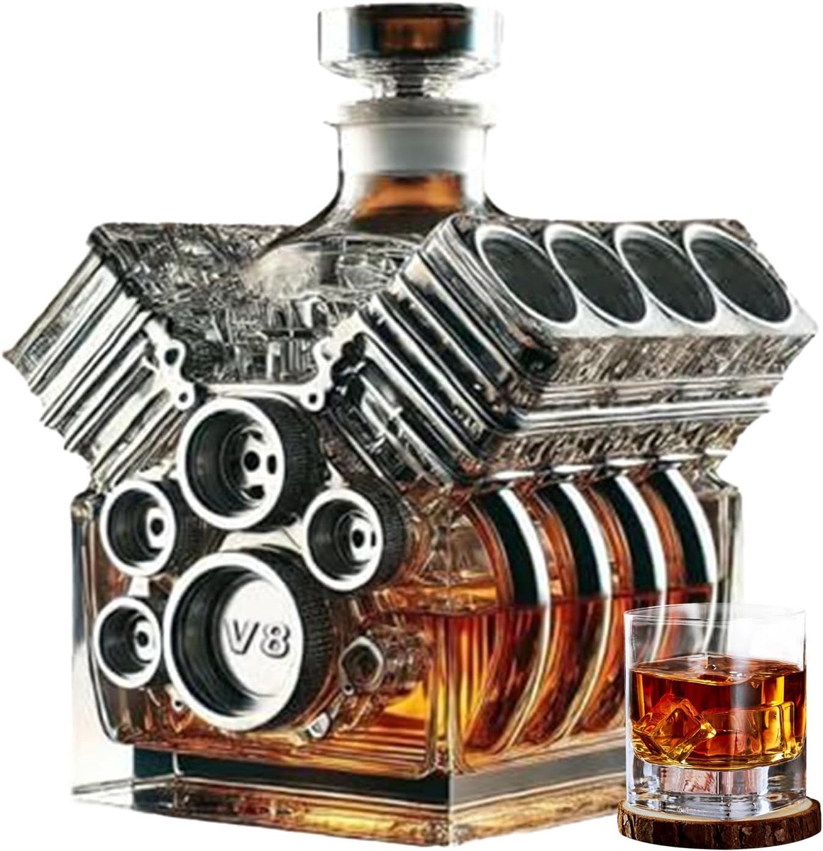 JeiibrZui V8 Motor Whisky Decanter - Uniek Auto Ontwerp - 1 Stuk Decoratieve Fles - Zwart Voor Thuisbar En Mannen Cadeau