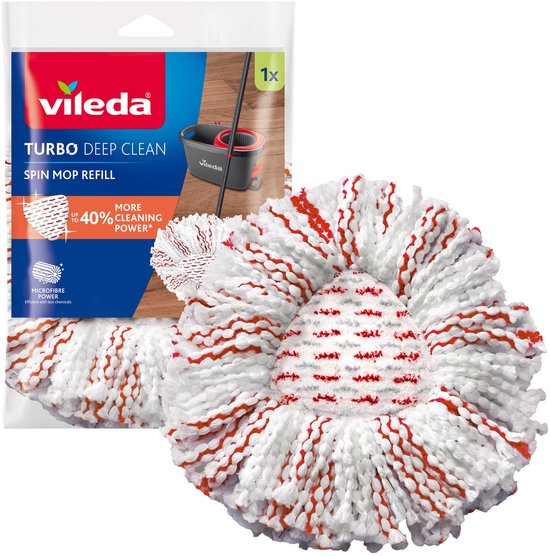Vileda TURBO Deep Clean Vervanging - 1 per verpakking - Geschikt voor alle centrifugesystemen van Vileda - +40% extra reinigingsvermogen - Voor harde vloeren