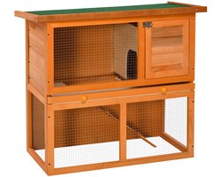 HOB Houten Konijnenhok - Konijnenhok voor Buiten - Konijnenren - Konijnenhokken - Konijnenkooi - 2 Laags - 90x45x80 cm