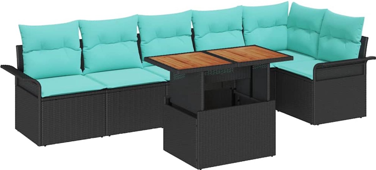 vidaXL - Tuinbank - Set - met - opslag - 7 - pcs - Zwart - Poly - rattan