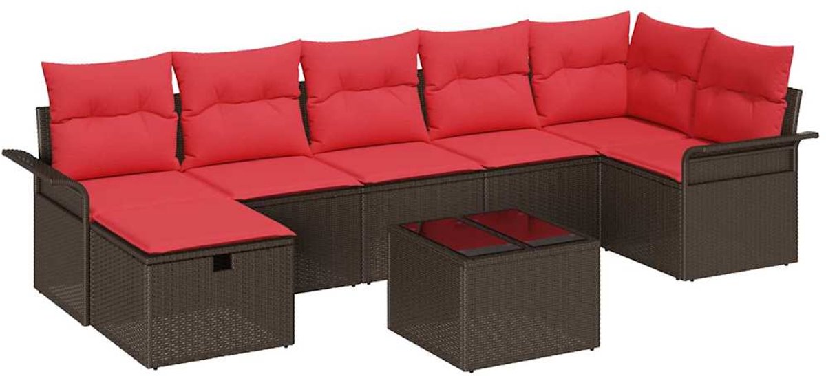 vidaXL Tuinbank - Set - 8 - st - Poly - rattan Bruin/ Rood