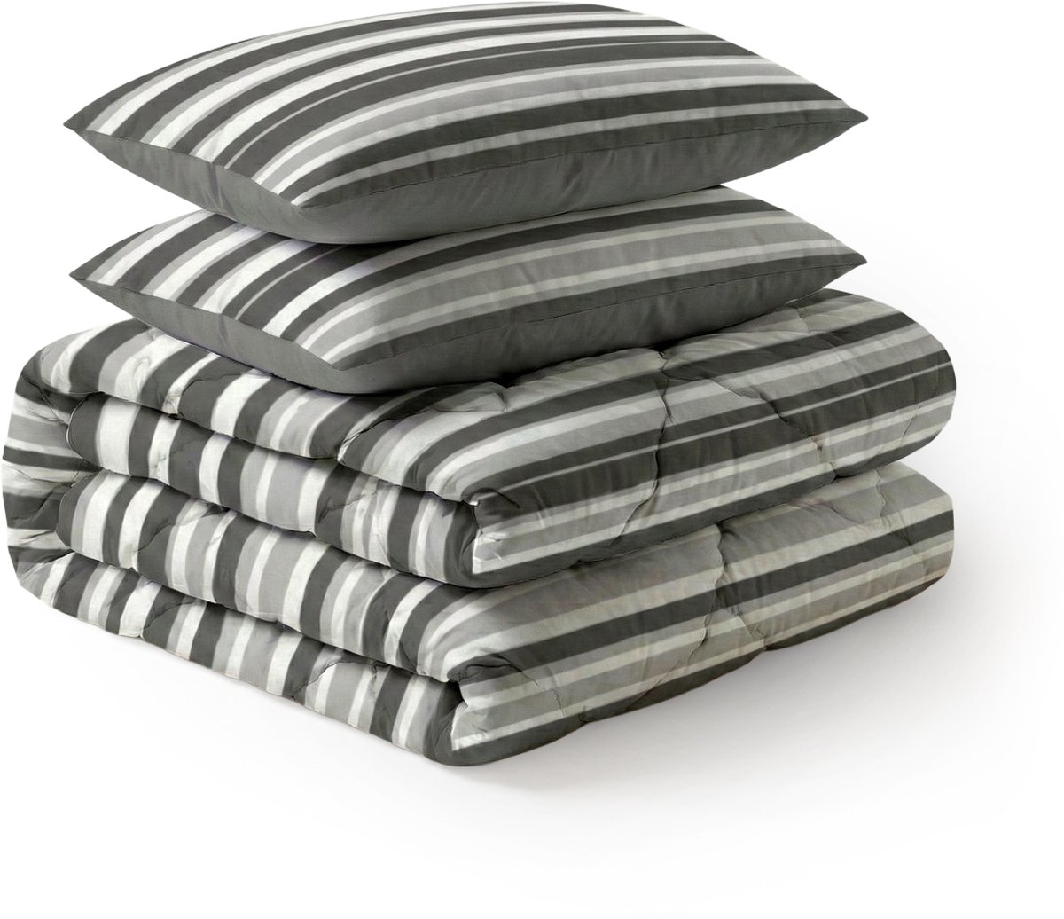 LILLA24 Dekbed zonder overtrek - Incl 2 kussenslopen - 200 x 200 cm - Wasbaar dekbed - All year hoesloos dekbed - Stripes