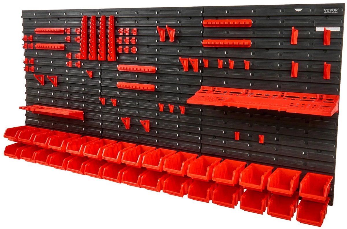 Emvae wandgemonteerde opbergbakken - Garage organizer - 30-delige set - stapelbare onderdelenbakjes - rood