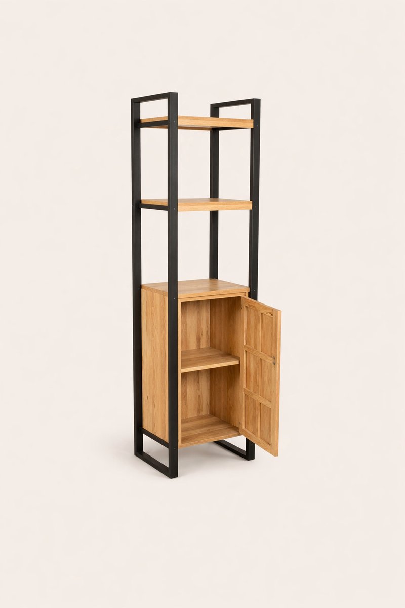 Boekenkast 55 cm Mangohout – 1 Deur – Industrieel
