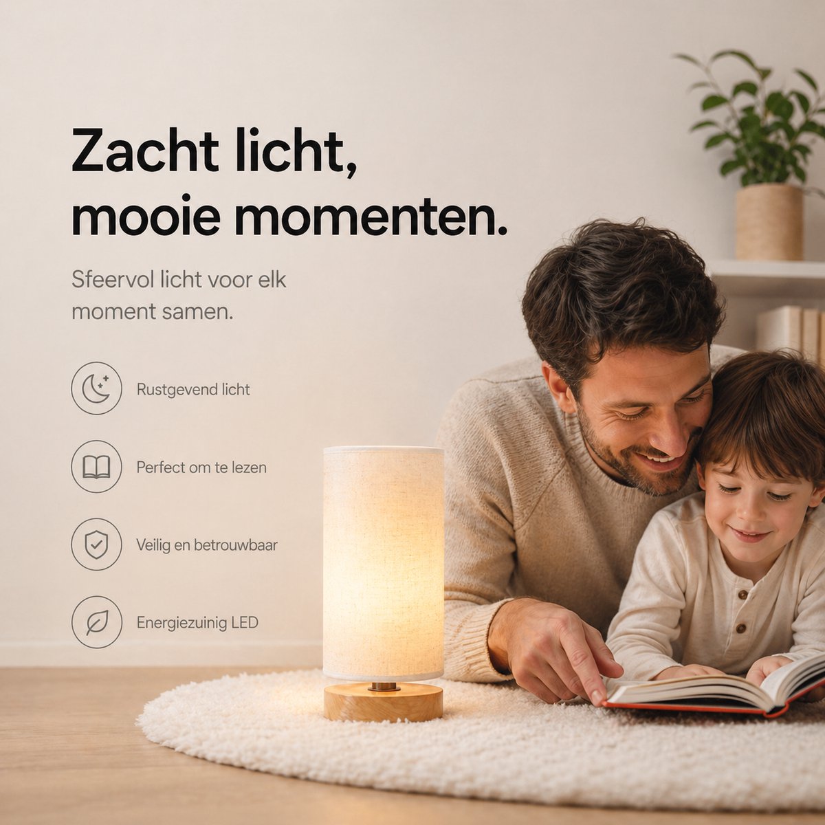 Sounix Tafellamp voor Nachtkastje - 3 Lichtkleuren 3000K/4000K/6000K - Inclusief E27 LED Lamp - Ronde Stoffen Lampenkap - Beige thumbnail 4