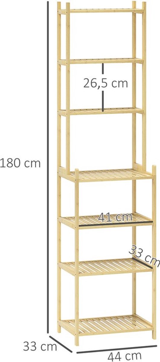 Badkamerplank – Badkamerrek – Opbergrek – Doucheplank – Bamboe Rek – Waterbestendig – 180 cm Hoog