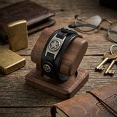 Bracelet homme - bracelet en cuir noir avec étoiles argentées - réglable - bracelet large