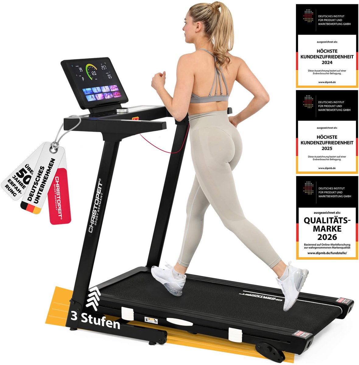 Loopband met hellingfunctie – Christopeit TM 4000 S – tot 18 km/u – inklapbaar – LED display – thuis fitness hardloopband