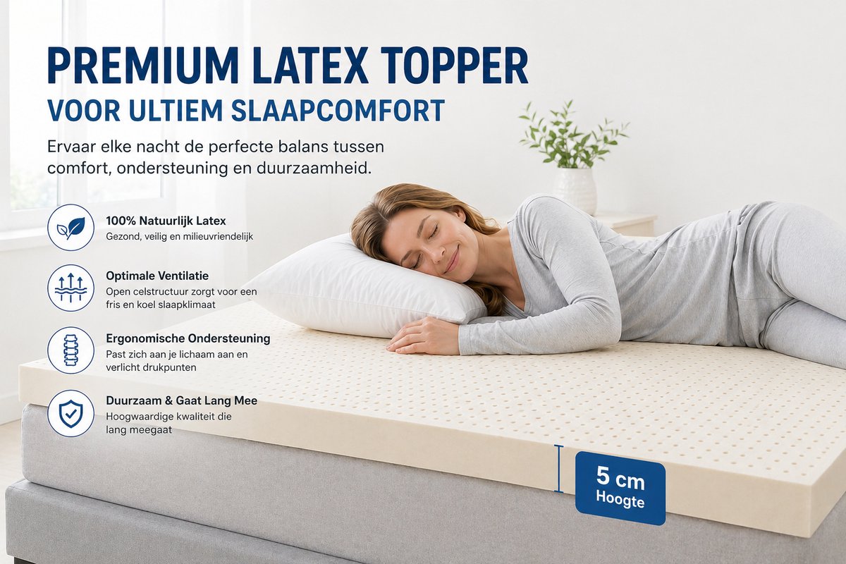 QualyLiving DuoComfort Matras Topper 180x200 cm - Matrastopper Memory Foam - Latex Topmatras - Topdekmatras - Topmatrassen - Medium Hardheid - 5CM Matras Topdekmatras