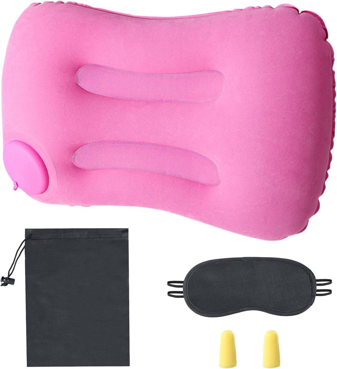 Opblaasbaar Kussen - Reiskussen - Kampeer Kussen Opblaasbaar - Kampeerkussen - Lichtgewicht En Snel Opblaasbaar - Kussen - Geschikt voor buiten - Lichtgewicht en draagbaar - Roze - 1 Stuk met Opbergtas, Oogmasker, Twee Oordopjes - van Imperatoris
