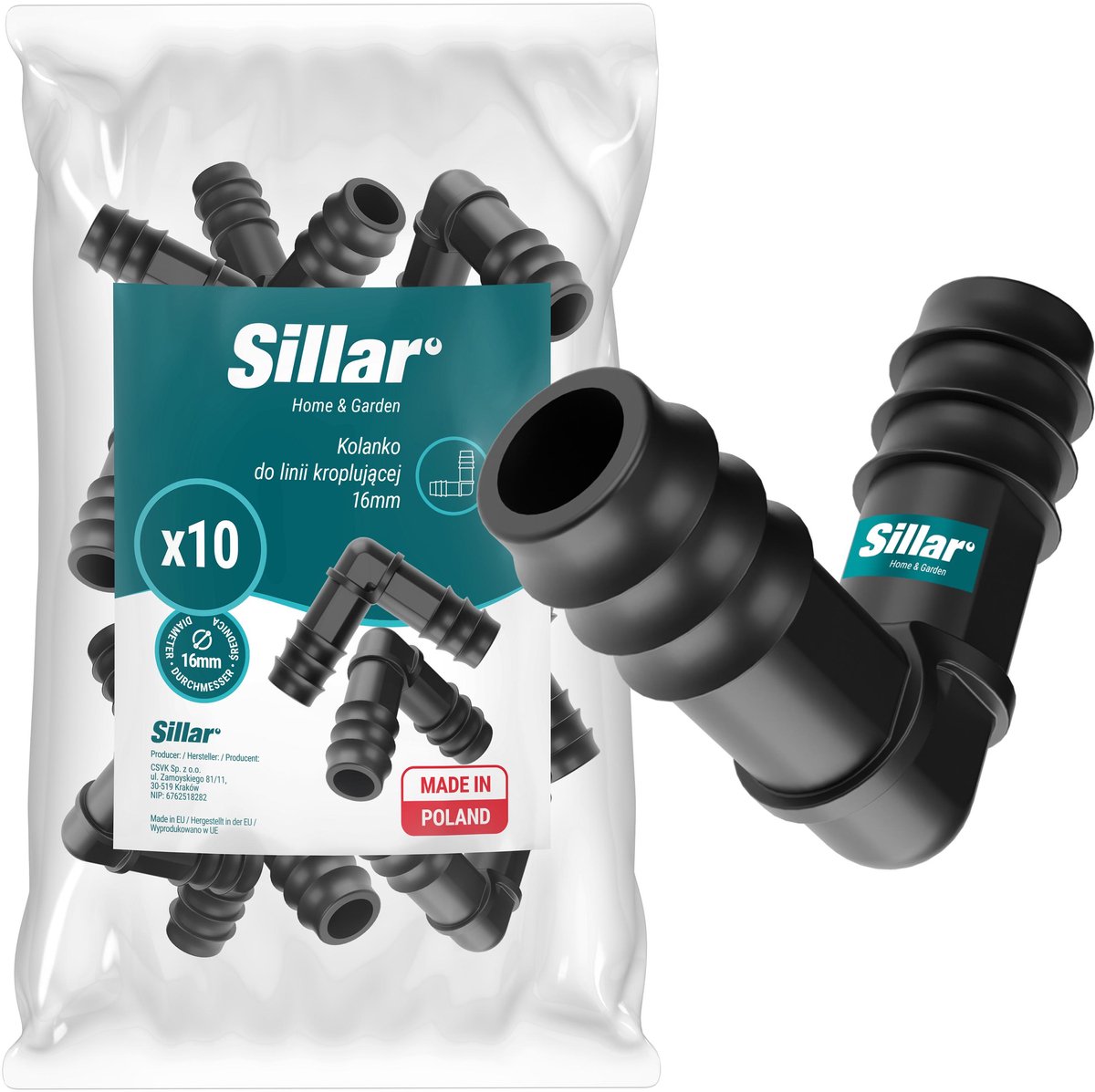 Sillar – Druppelslang Bocht Koppeling 16 mm – L-koppeling - Hoekstuk voor Druppelleiding Tuinslang Druppelirrigatie – Kunststof – 10 Stuks