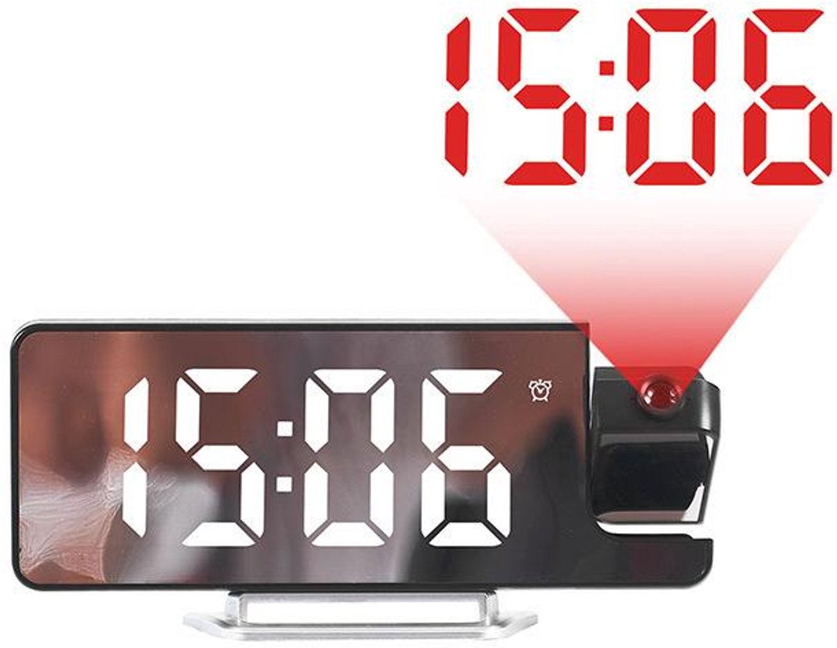 Projectie Klok - LED Projectieklok - Tot 3 Meter Projectieafstand / 180° Draaibaar Scharnier - 1 Stuk - Wit
