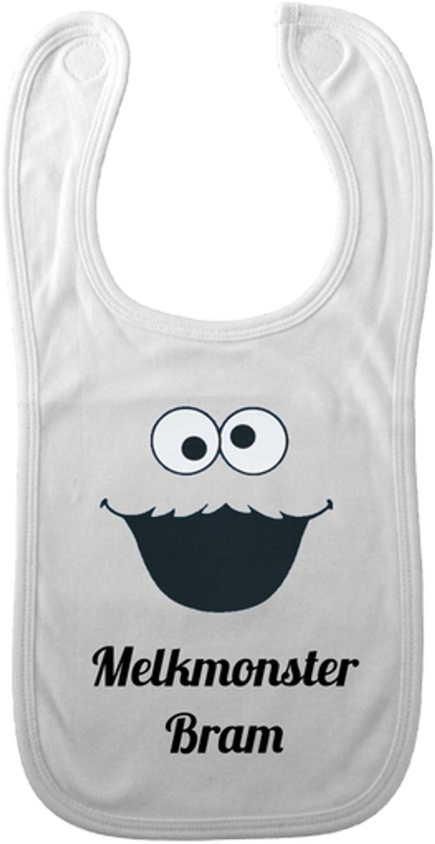 Melkmonster slabbetje gepersonaliseerd - wit - gepersonaliseerd met naam - baby - kraamcadeau