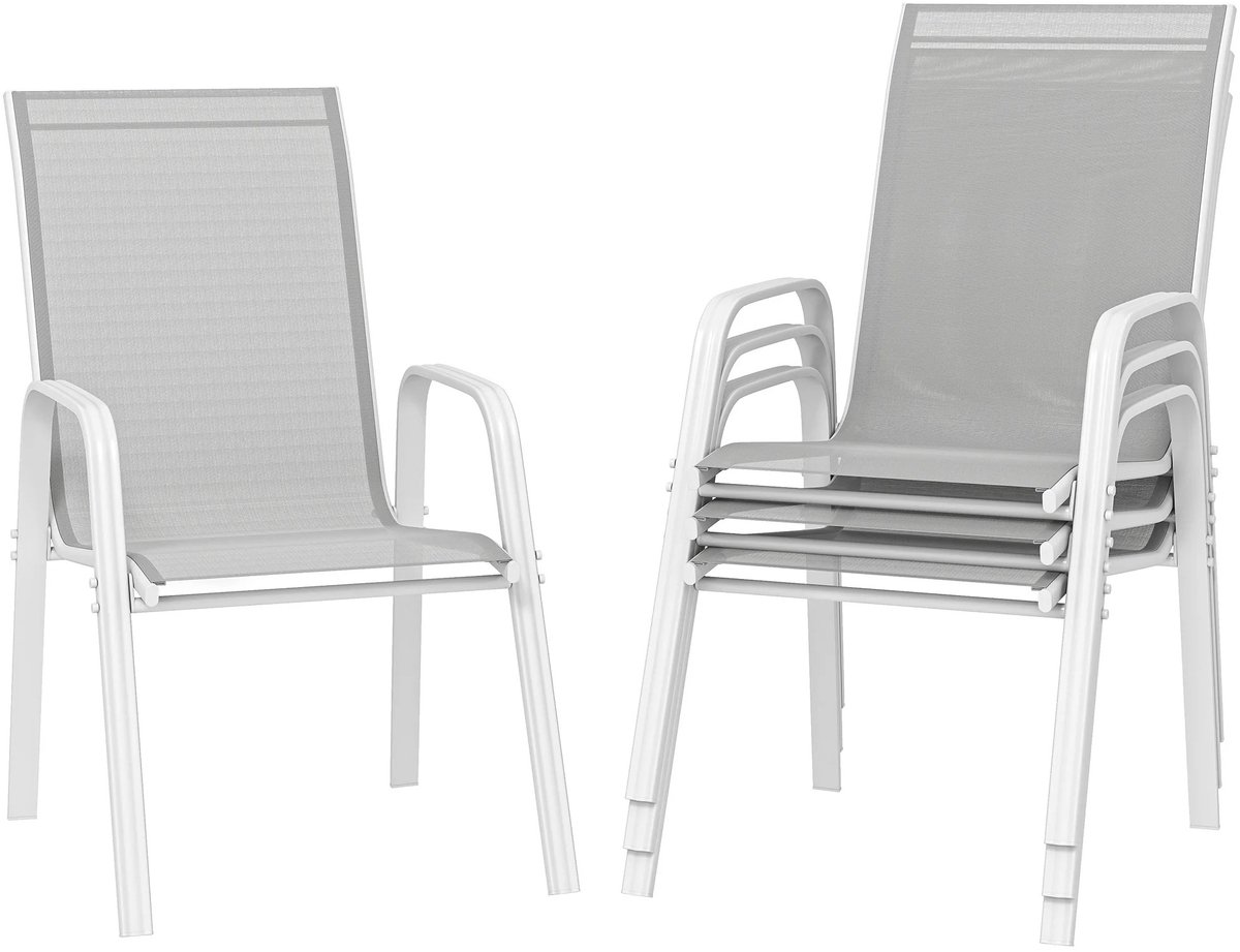 Sello! tuinstoel – set van 4 – stapelbaar – eettafelstoelen – ergonomisch – duurzaam – onderhoudsvrij – textiel - lichtgrijs